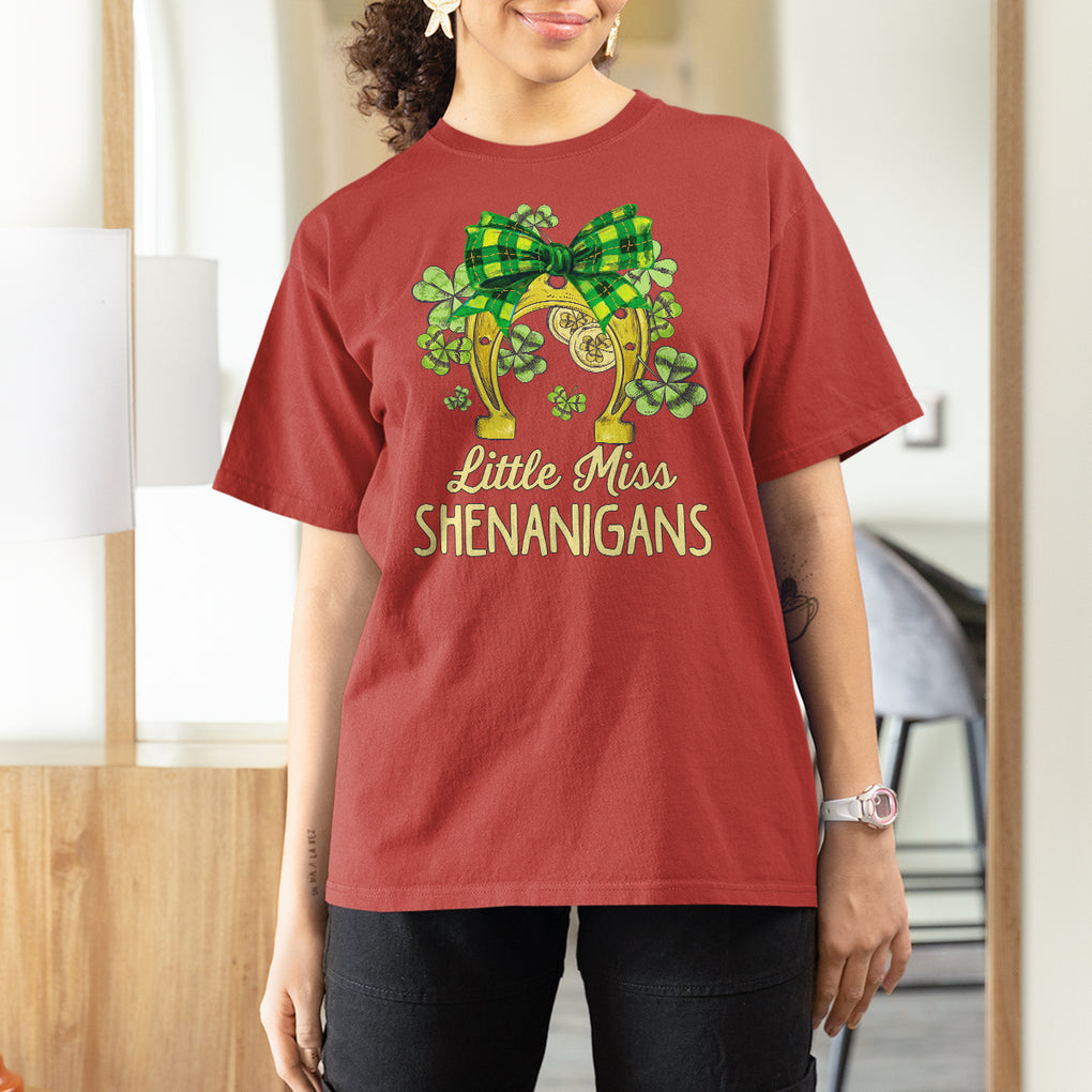 St. Patrick's Day T Shirt For Women Little Miss Shenanigans Coquette Shamrocks TS09 Red Printyourwear