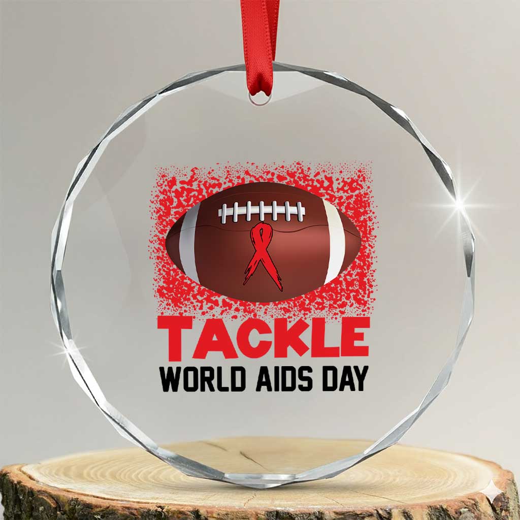 Tackle World AIDS Day Crystal Glass Ornament Football HIV Awareness Red Ribbon TS12 Transparent Glass 3'' Circle Print Your Wear