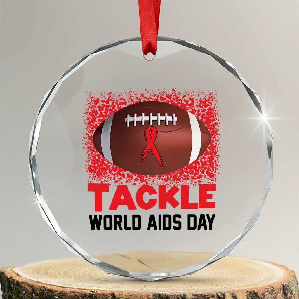 Tackle World AIDS Day Crystal Glass Ornament Football HIV Awareness Red Ribbon TS12 Transparent Glass 3'' Circle Print Your Wear