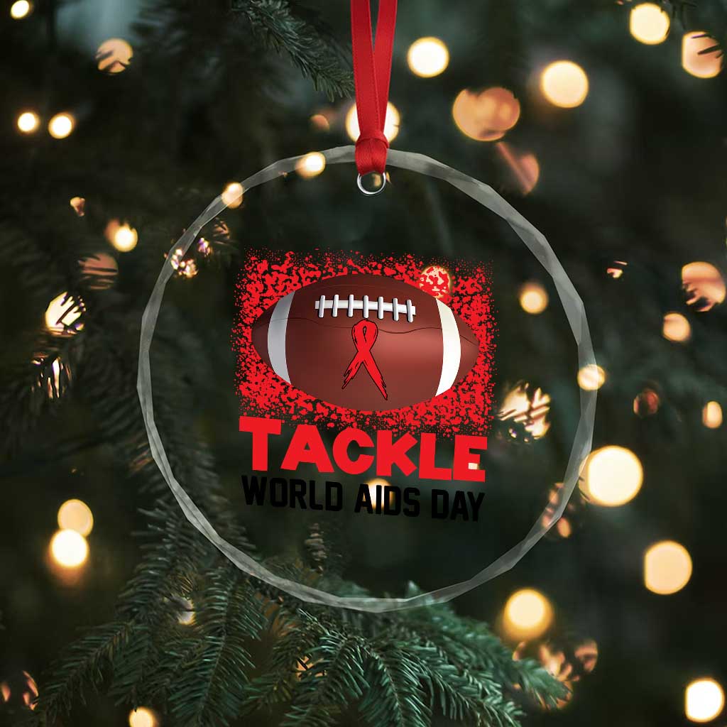 Tackle World AIDS Day Crystal Glass Ornament Football HIV Awareness Red Ribbon TS12 Print Your Wear