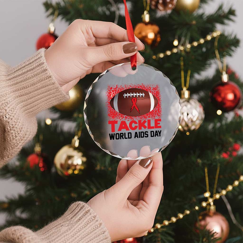 Tackle World AIDS Day Crystal Glass Ornament Football HIV Awareness Red Ribbon TS12 Print Your Wear