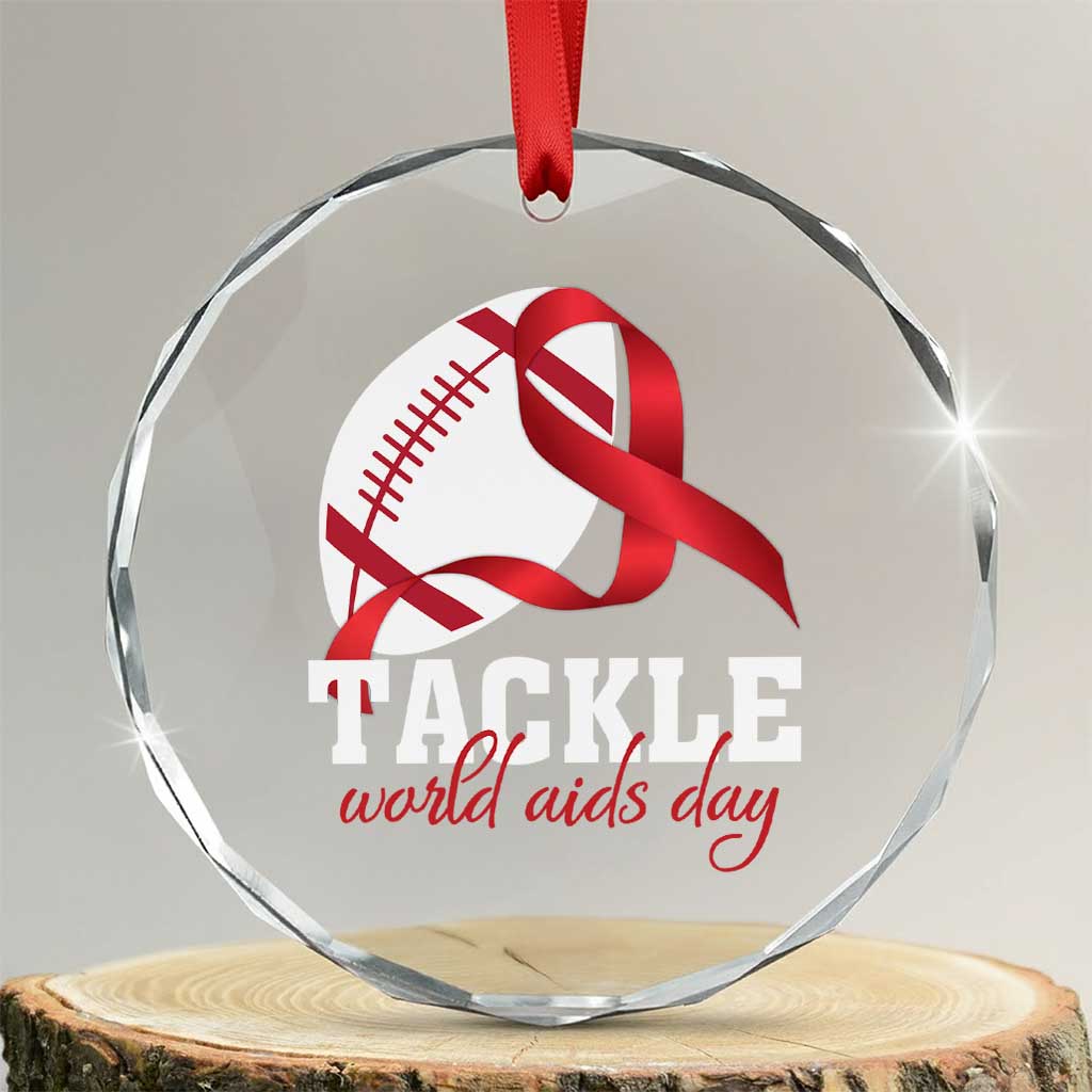 Tackle World AIDS Day Crystal Glass Ornament Red Ribbon Football Awareness Gift TS12 Transparent Glass 3'' Circle Print Your Wear