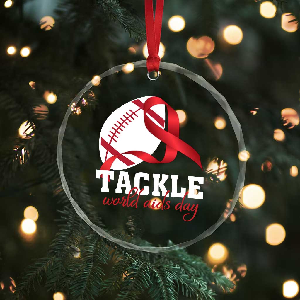 Tackle World AIDS Day Crystal Glass Ornament Red Ribbon Football Awareness Gift TS12 Print Your Wear