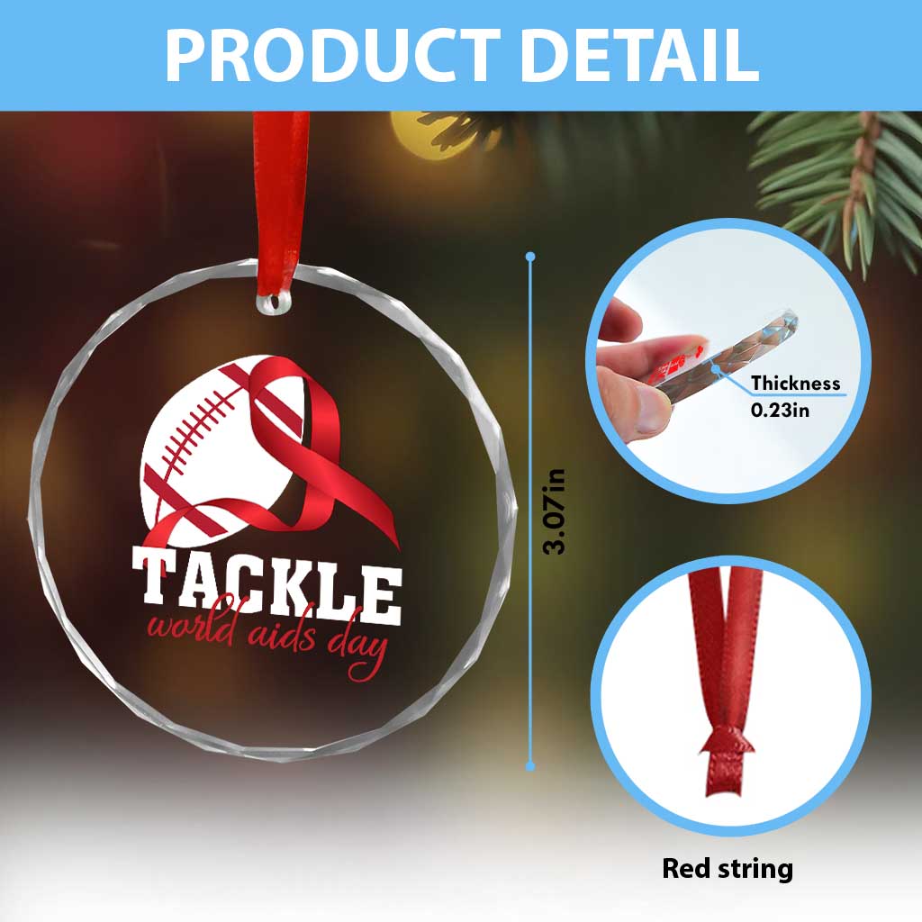 Tackle World AIDS Day Crystal Glass Ornament Red Ribbon Football Awareness Gift TS12 Print Your Wear