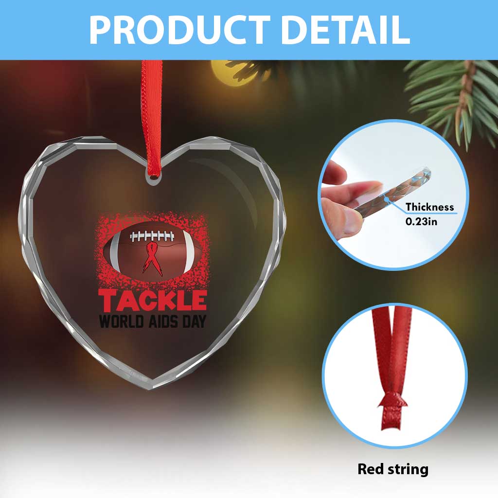 Tackle World AIDS Day Heart Crystal Glass Ornament Football HIV Awareness Red Ribbon TS12 Print Your Wear