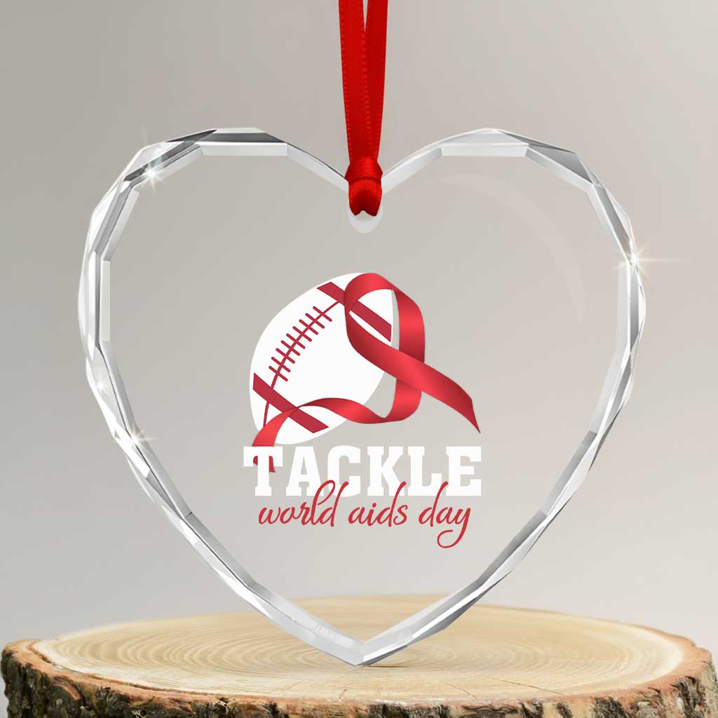 Tackle World AIDS Day Heart Crystal Glass Ornament Red Ribbon Football Awareness Gift TS12 Transparent Glass 3'' Heart Print Your Wear