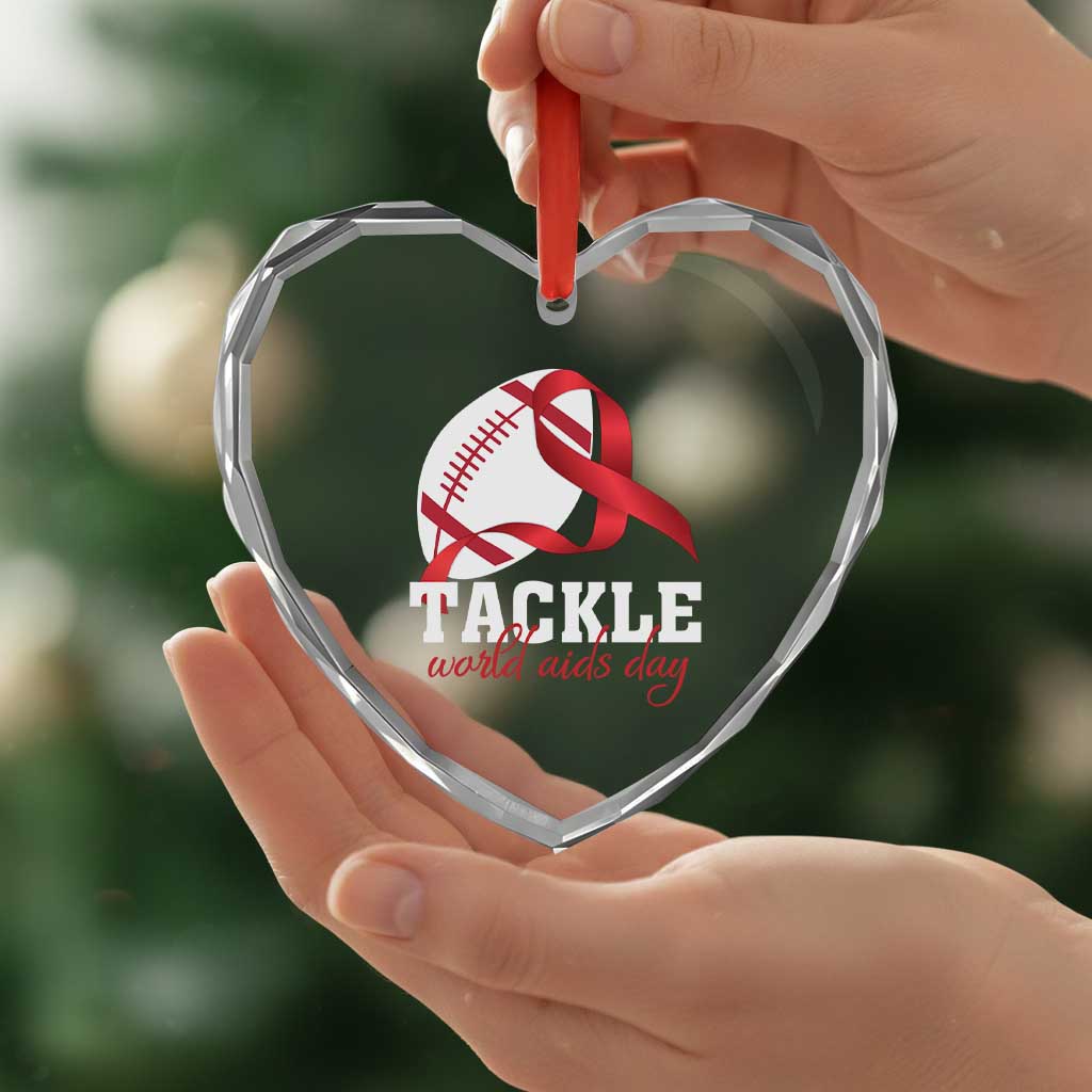Tackle World AIDS Day Heart Crystal Glass Ornament Red Ribbon Football Awareness Gift TS12 Print Your Wear