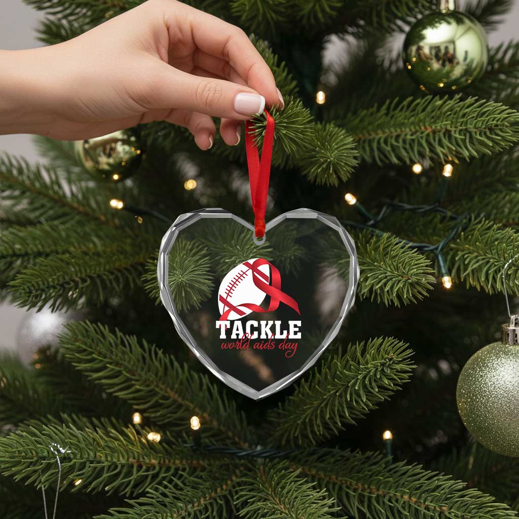Tackle World AIDS Day Heart Crystal Glass Ornament Red Ribbon Football Awareness Gift TS12 Print Your Wear
