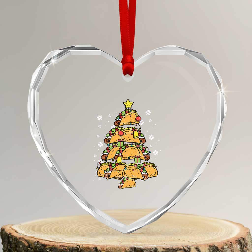 Taco Xmas Tree Heart Crystal Glass Ornament Mexican Food Tacos Lover Xmas in Mexico TS02 Transparent Glass 3'' Heart Print Your Wear