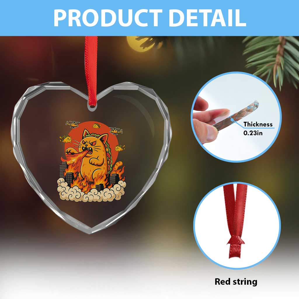 Tacocat Monster Heart Crystal Glass Ornament Funny Cats Taco Lovers TS14 Print Your Wear