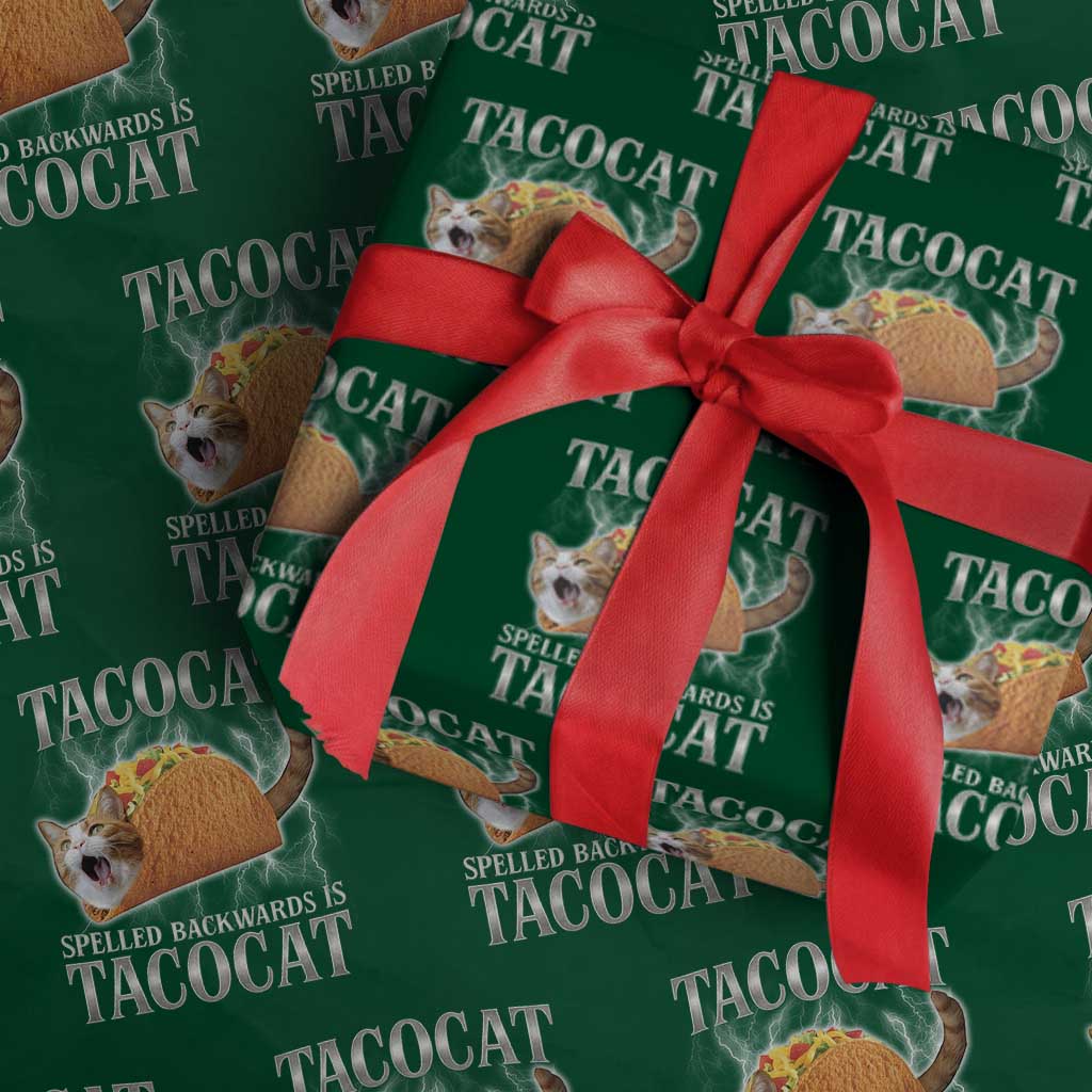 Tacocat Spelled Backwards Is Tacocat Wrapping Paper Roll Funny Cat Gift 90s Bootleg TS10 Green Print Your Wear