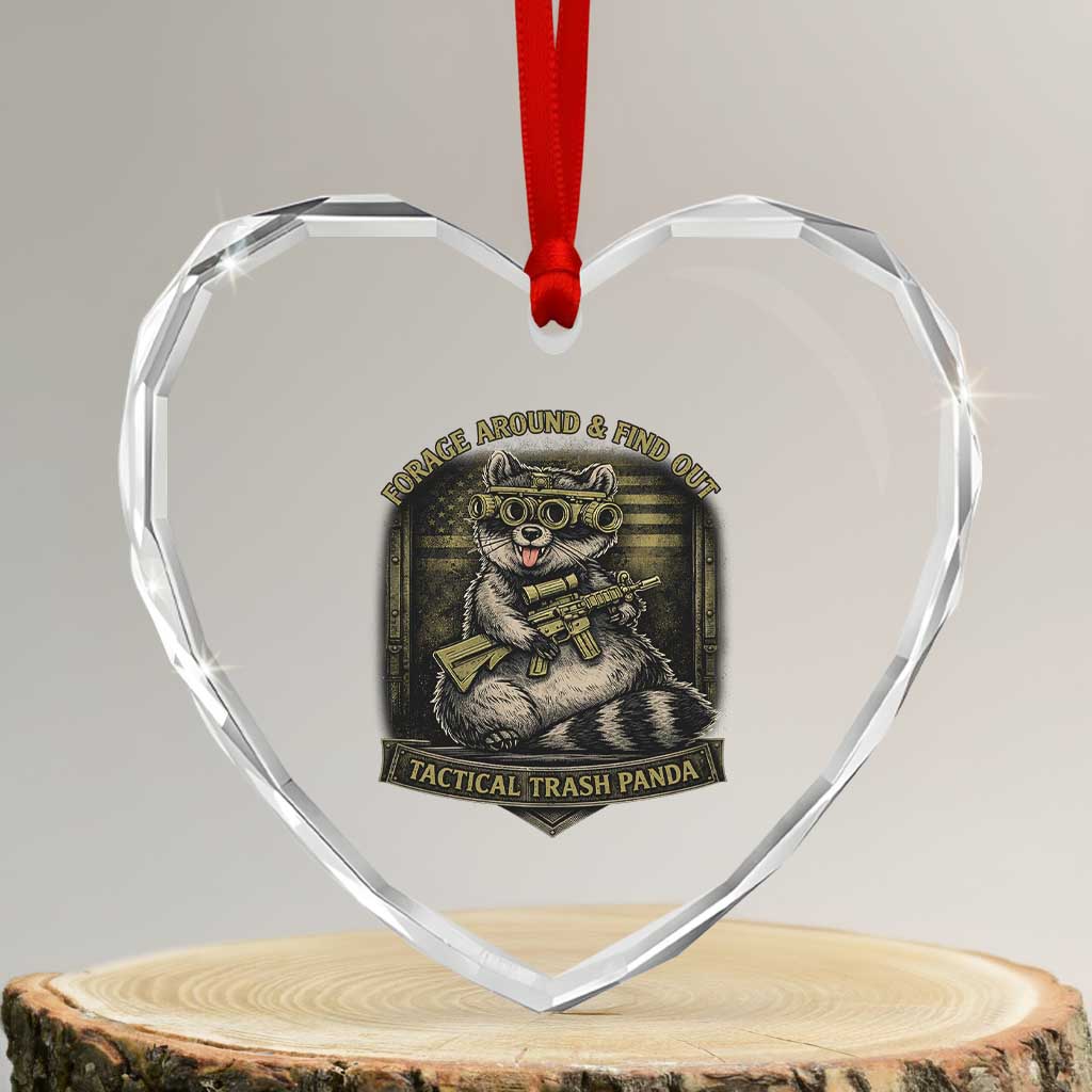 Tactical Trash Panda Heart Crystal Glass Ornament Funny Raccoon Military Graphic Patriotic Veteran TS10 Transparent Glass 3'' Heart Print Your Wear