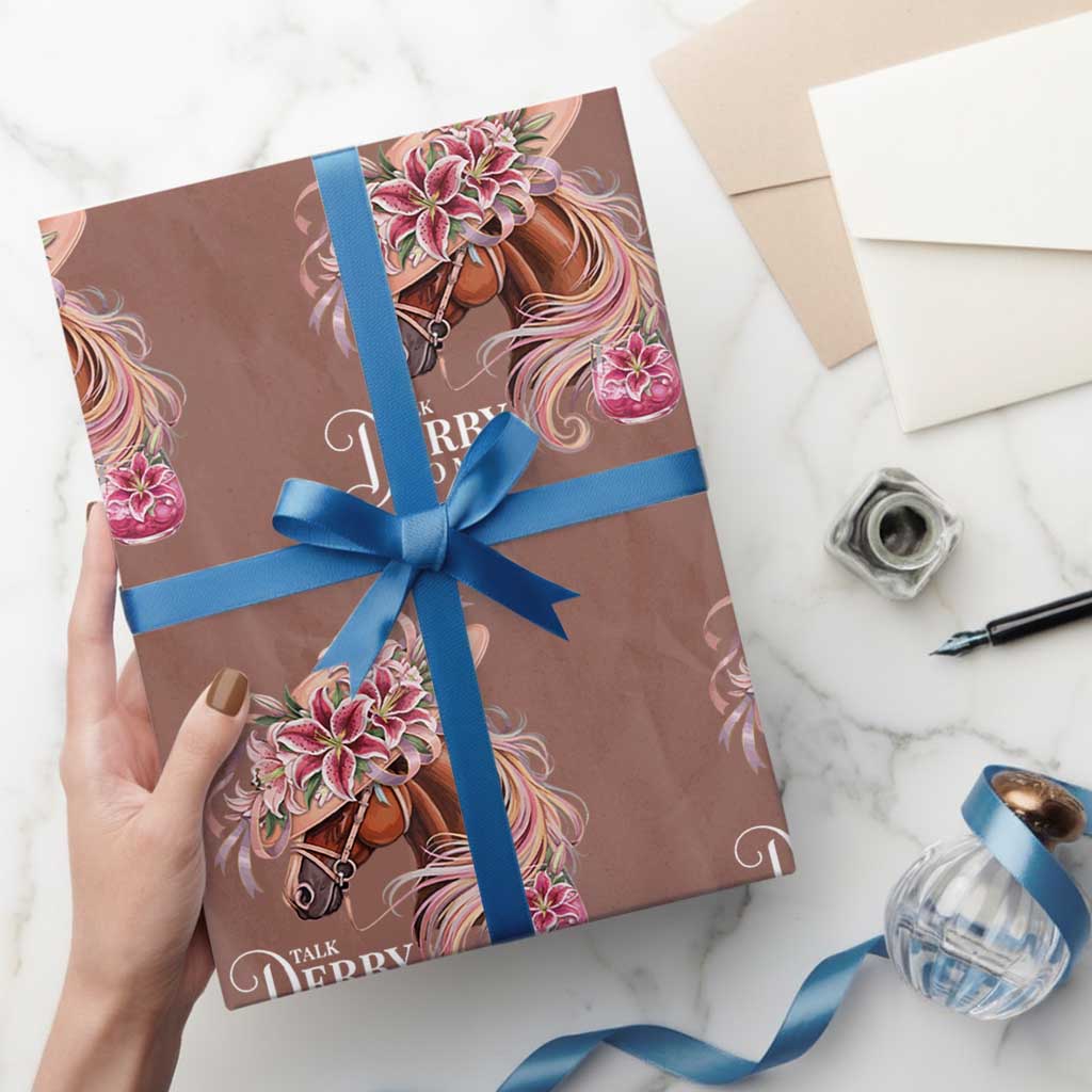Talk Derby To Me Wrapping Paper Roll Funny Horse Racing Derby Day Stargazer Lilies TS11 Mocha Print Your Wear