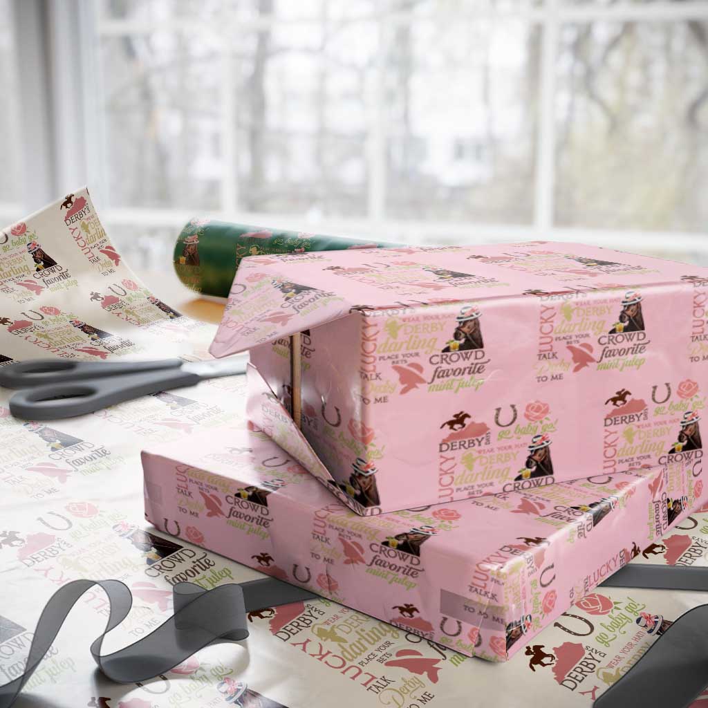 Talk Derby To Me Wrapping Paper Roll Horse Riders Ky Racing Day TS02 Light Pink Print Your Wear