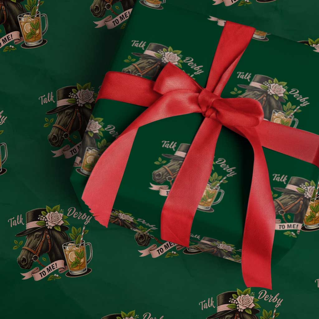 Talk Derby To Me Wrapping Paper Roll Ky Horse Racing Mint Julep and Roses TS02 Green Print Your Wear