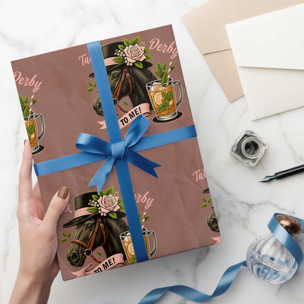 Talk Derby To Me Wrapping Paper Roll Ky Horse Racing Mint Julep and Roses TS02 Mocha Print Your Wear