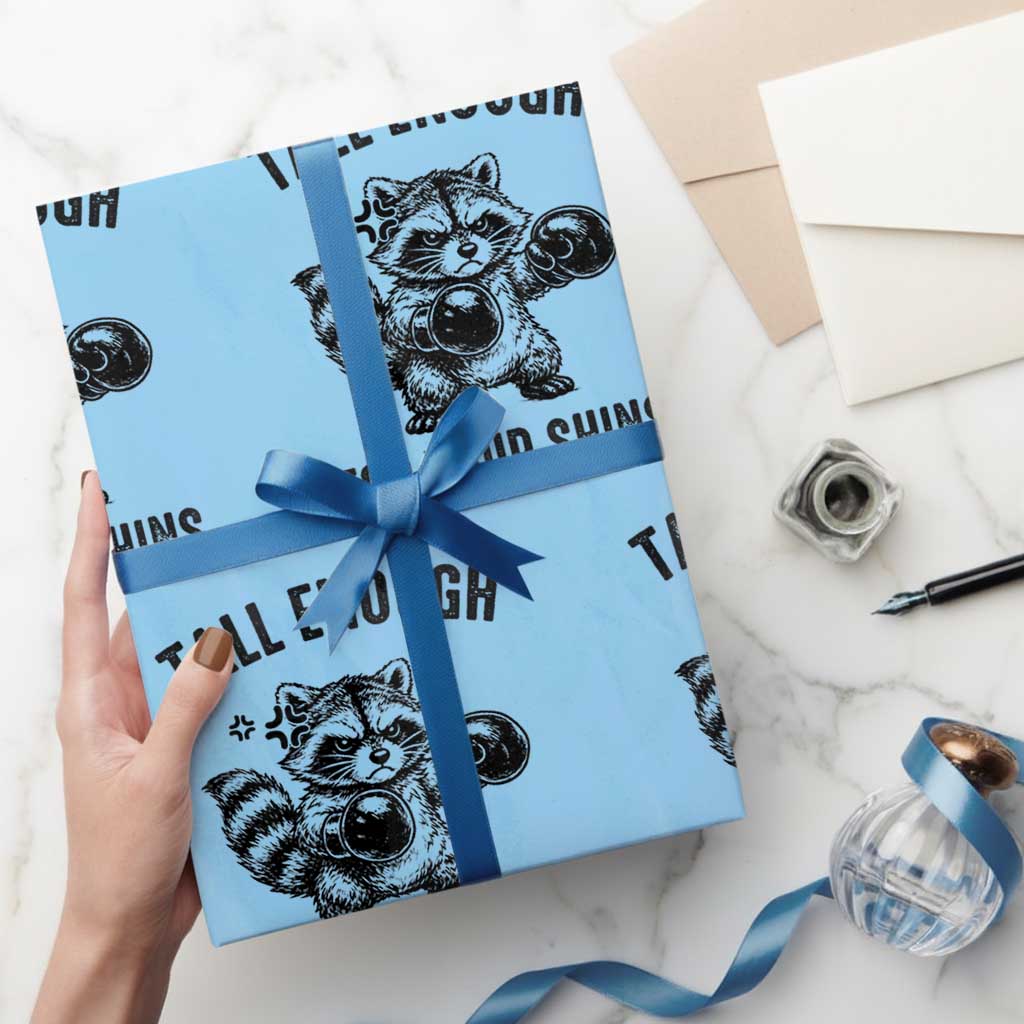 Tall Enough For Your Shins Wrapping Paper Roll Funny Raccoon Boxing Meme TS14 Light Blue Print Your Wear