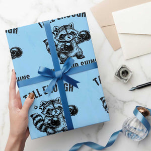 Tall Enough For Your Shins Wrapping Paper Roll Funny Raccoon Boxing Meme TS14 Light Blue Print Your Wear