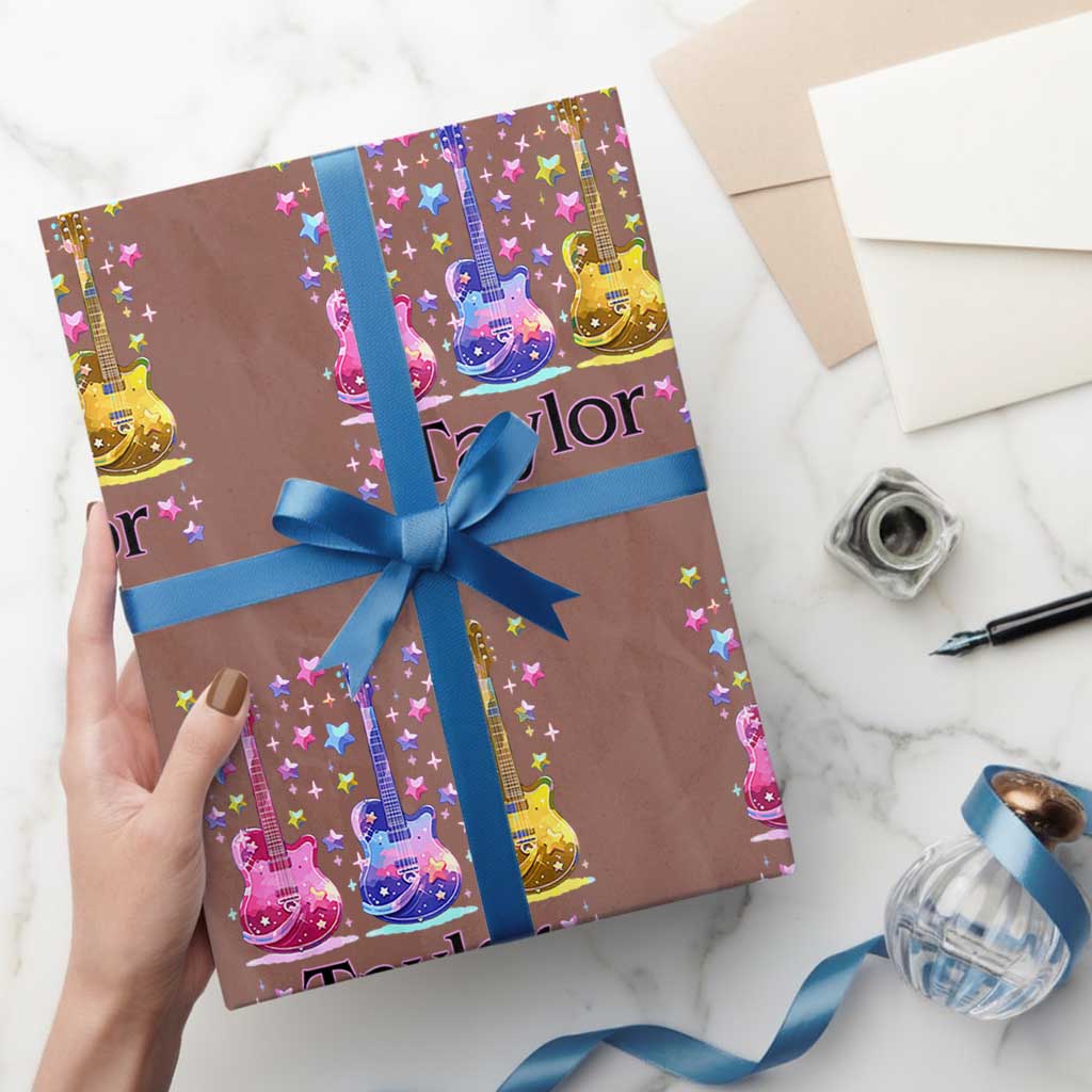 Taylor Name Wrapping Paper Roll Retro Groovy 70s 80s TS02 Mocha Print Your Wear