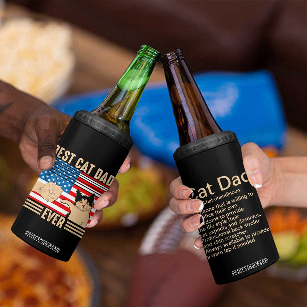 Funny Cat Dad 4 in 1 Can Cooler Tumbler Best Cat Dad Ever Definition American Flag Fist Bump TB02 Print Your Wear