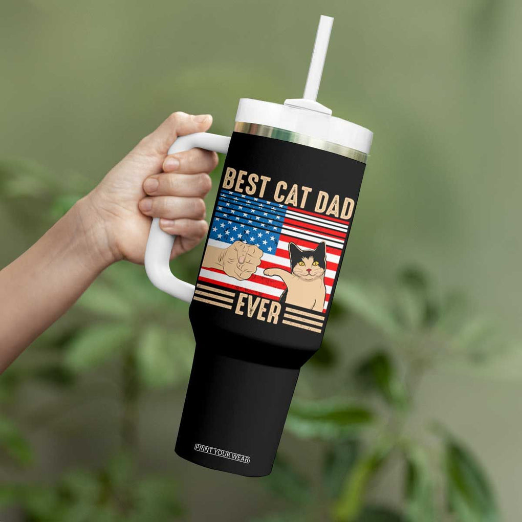 Funny Cat Dad Tumbler With Handle Best Cat Dad Ever Definition American Flag Fist Bump TB02 Print Your Wear