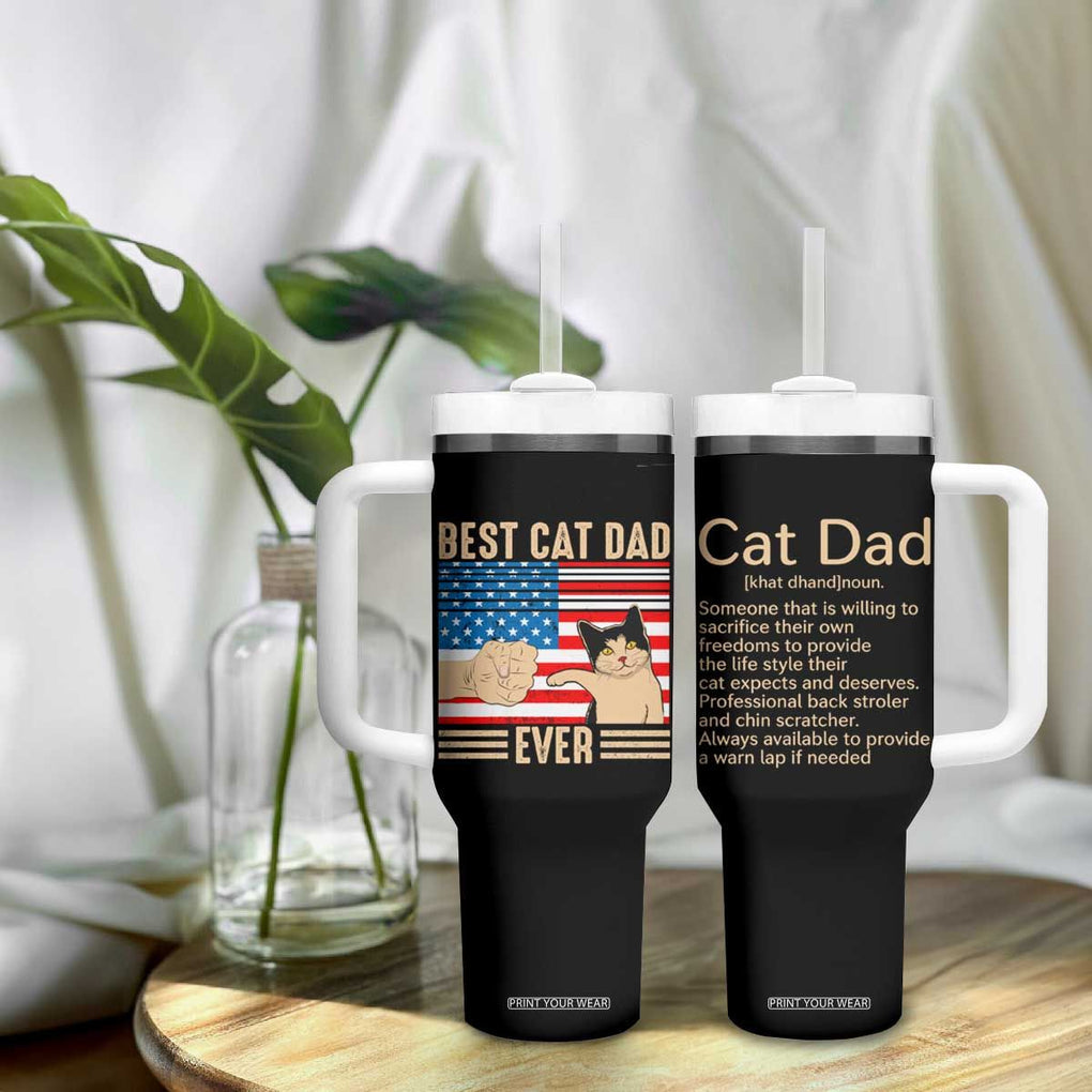 Funny Cat Dad Tumbler With Handle Best Cat Dad Ever Definition American Flag Fist Bump TB02 Print Your Wear