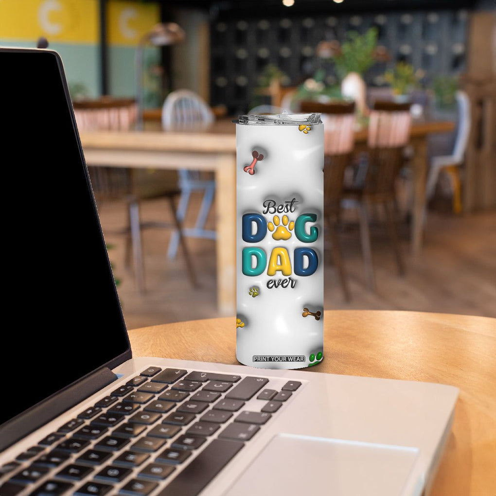 Personalized Dog Dad 3D Inflated Effect Printed Skinny Tumbler Custom Dogs Name Best Dog Dad Ever Fist Bump TB02 Print Your Wear