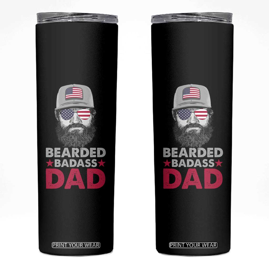 Bearded Dad Skinny Tumbler Cool Patriotic American Papa US Flag Vintage TB02 Black Print Your Wear