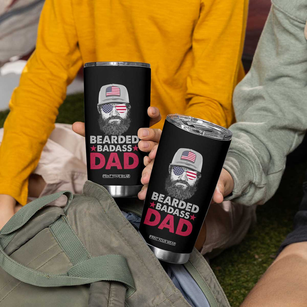 Bearded Dad Tumbler Cup Cool Patriotic American Papa US Flag Vintage TB02 Print Your Wear