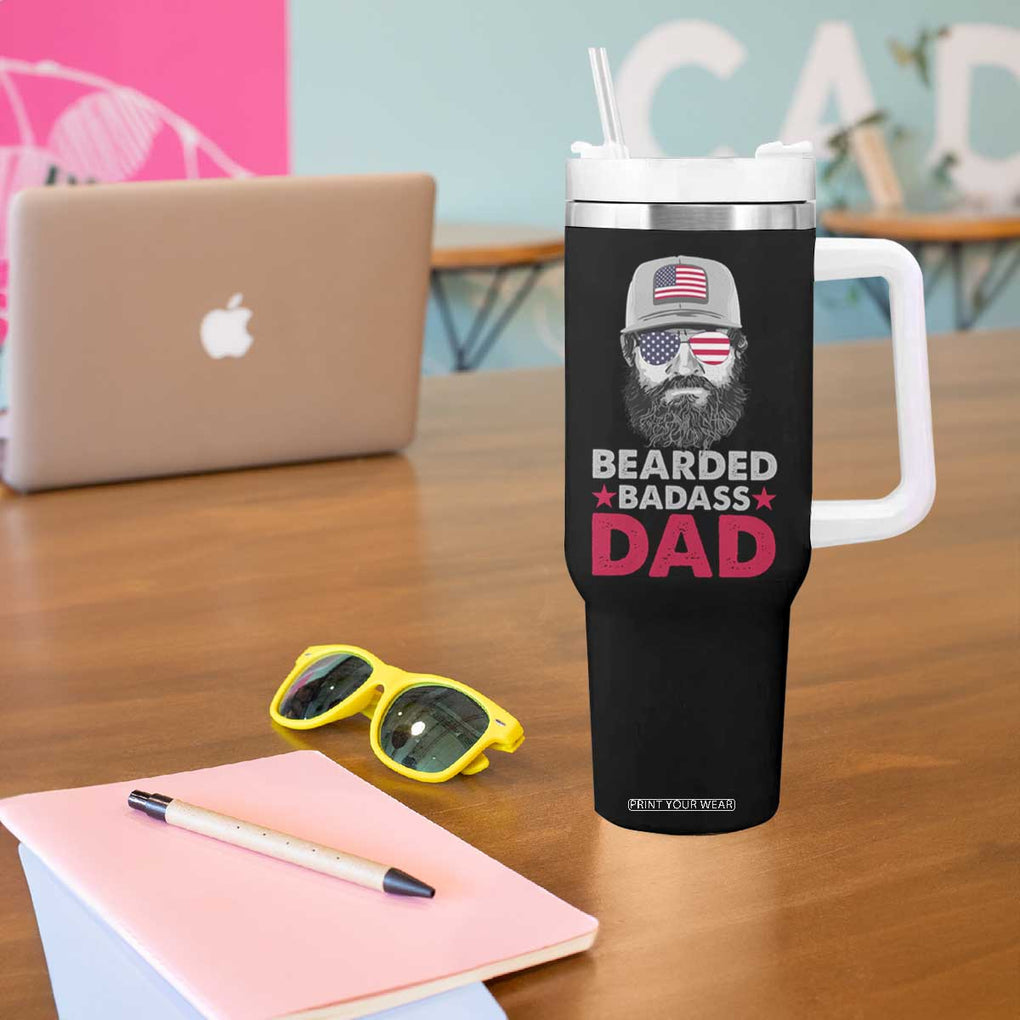 Bearded Dad Tumbler With Handle Cool Patriotic American Papa US Flag Vintage TB02 Print Your Wear