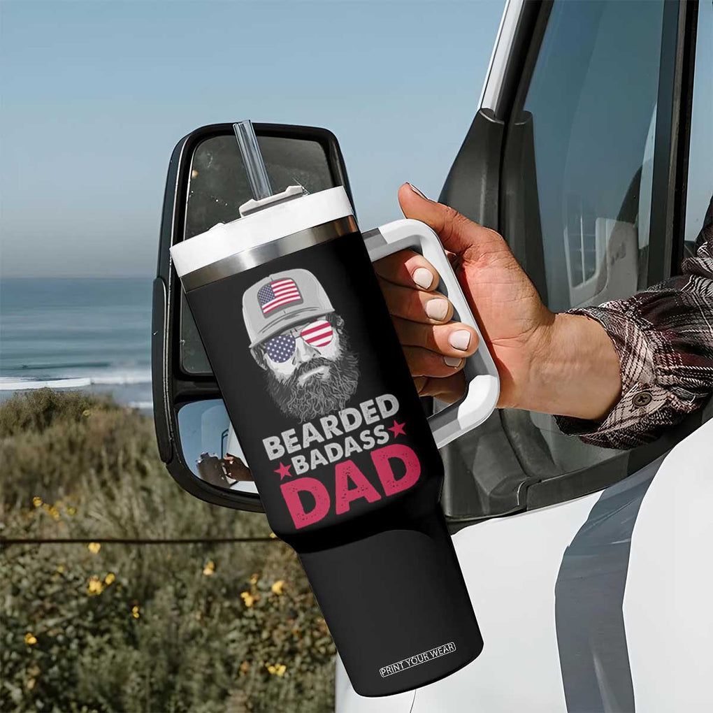Bearded Dad Tumbler With Handle Cool Patriotic American Papa US Flag Vintage TB02 Print Your Wear