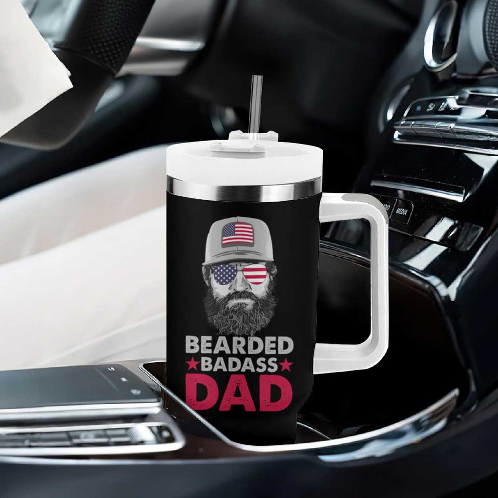 Bearded Dad Tumbler With Handle Cool Patriotic American Papa US Flag Vintage TB02 Print Your Wear