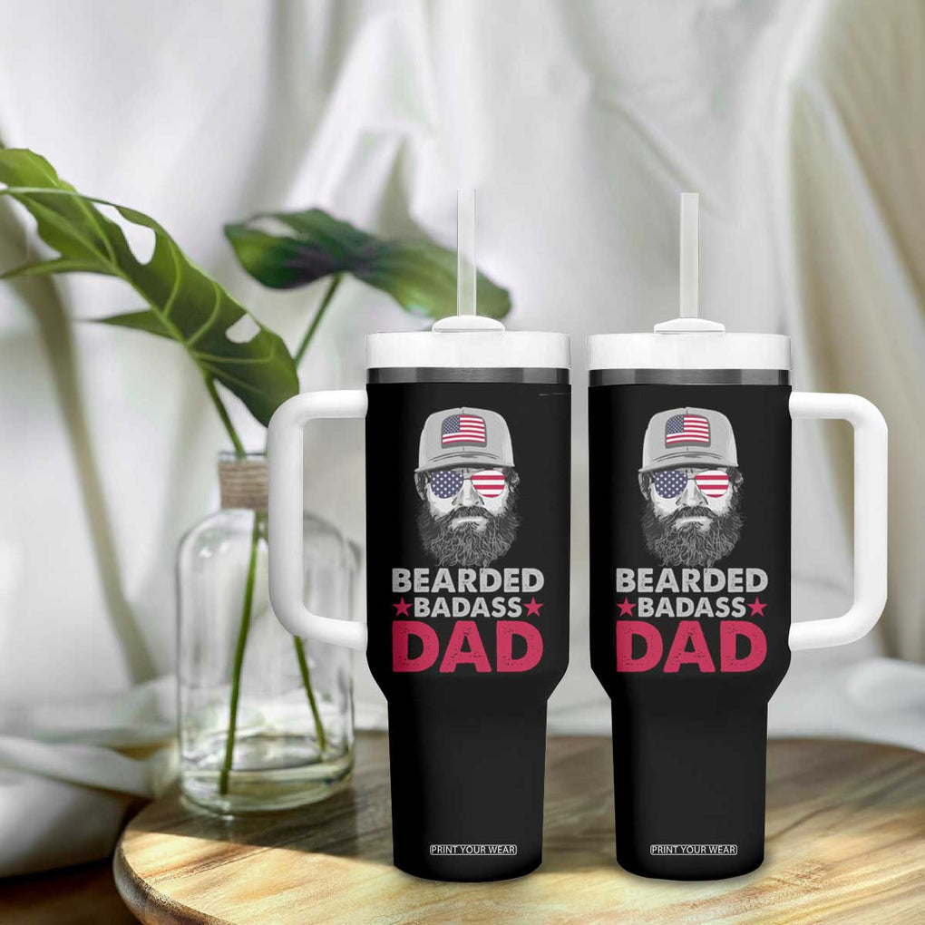 Bearded Dad Tumbler With Handle Cool Patriotic American Papa US Flag Vintage TB02 Print Your Wear
