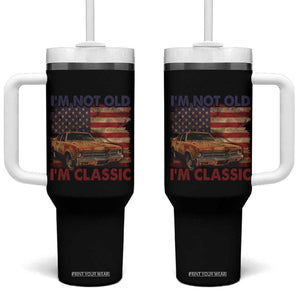 Classic Car Lover Tumbler With Handle I'm Not Old I'm Classic Vintage American Flag TB02 One Size: 40 oz Black Print Your Wear