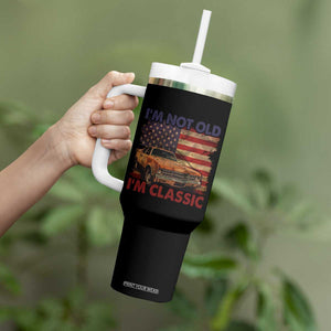 Classic Car Lover Tumbler With Handle I'm Not Old I'm Classic Vintage American Flag TB02 Print Your Wear