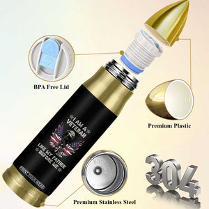 American Veteran Bullet Tumbler Like My Father Before Me Us Flag Angel Wings Combat Boots And Dog Tag TB02 Print Your Wear