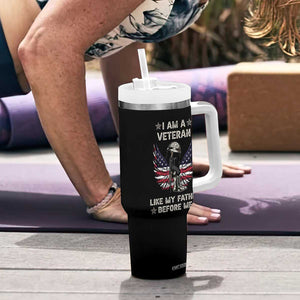 American Veteran Tumbler With Handle Like My Father Before Me Us Flag Angel Wings Combat Boots And Dog Tag TB02 Print Your Wear