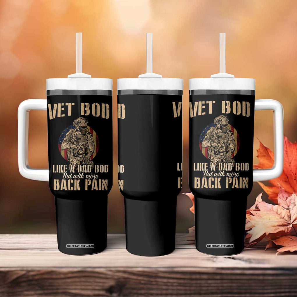 Veteran Dad Tumbler With Handle Vet Bod Like Dad Bod But With More Back Pain TB02 Print Your Wear