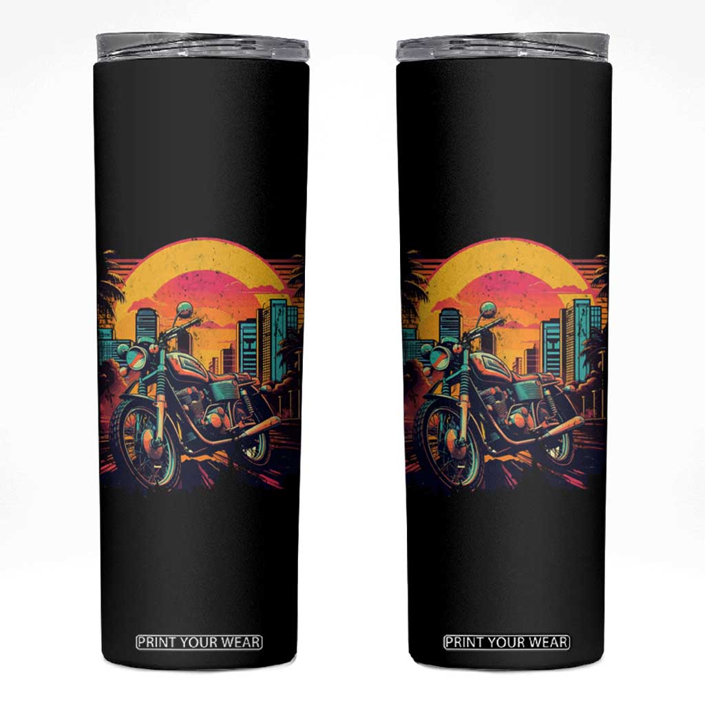 Retro Sunset Urban City Graphic Motorcycle Skinny Tumbler Motorcyclist Gift Biker Rider For Dad Husband Boyfriend Uncle TB02 Black Print Your Wear