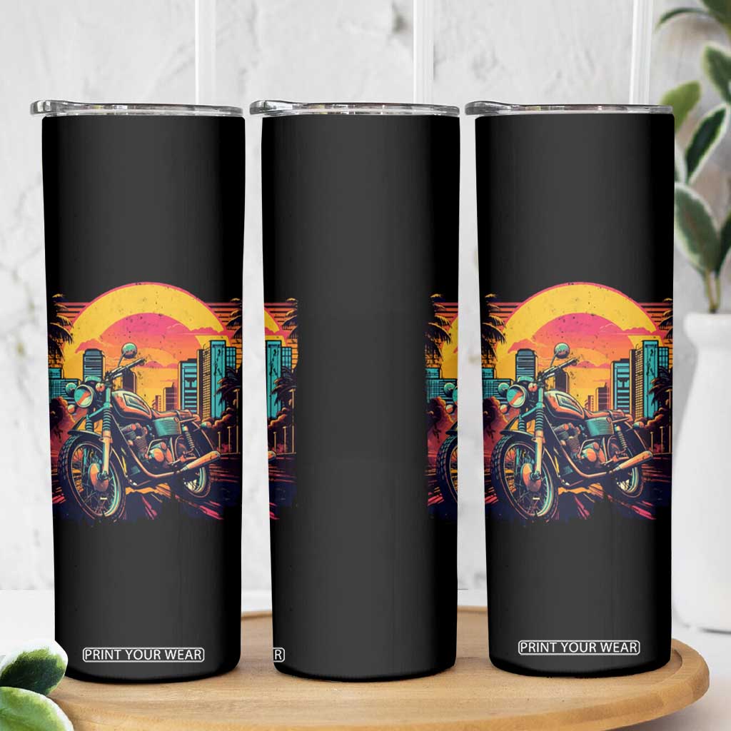 Retro Sunset Urban City Graphic Motorcycle Skinny Tumbler Motorcyclist Gift Biker Rider For Dad Husband Boyfriend Uncle TB02 Print Your Wear