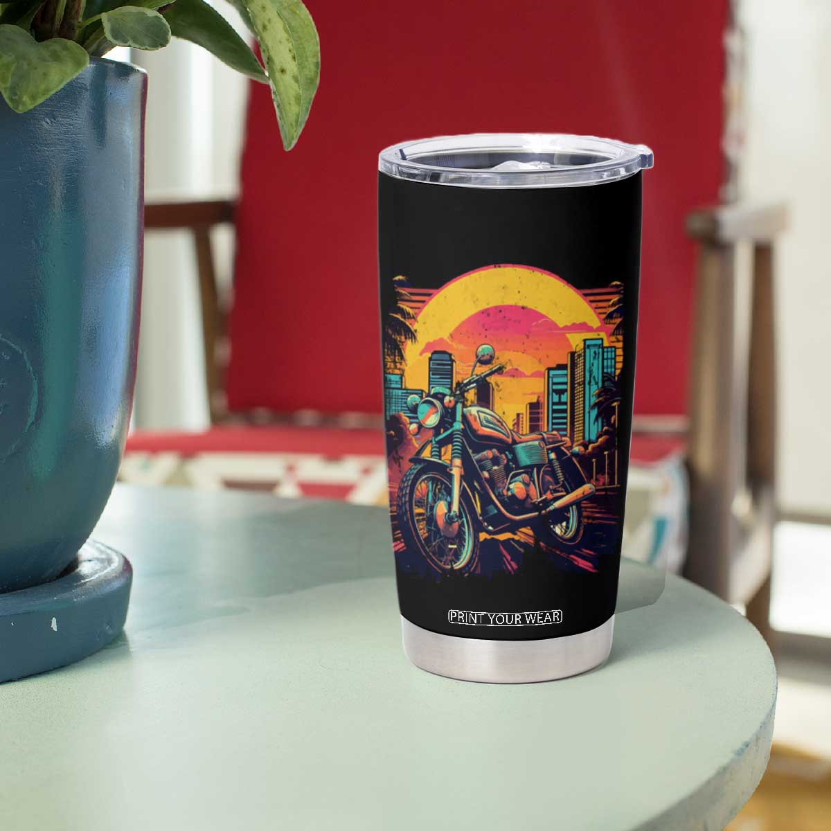 Retro Sunset Urban City Graphic Motorcycle Tumbler Cup Motorcyclist Gift Biker Rider For Dad Husband Boyfriend Uncle TB02 Print Your Wear