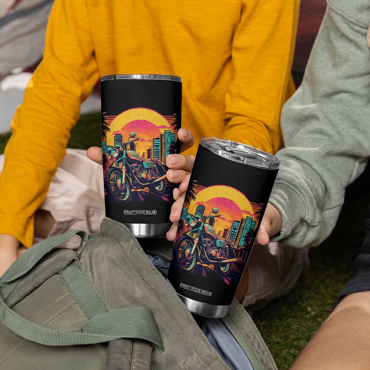 Retro Sunset Urban City Graphic Motorcycle Tumbler Cup Motorcyclist Gift Biker Rider For Dad Husband Boyfriend Uncle TB02 Print Your Wear