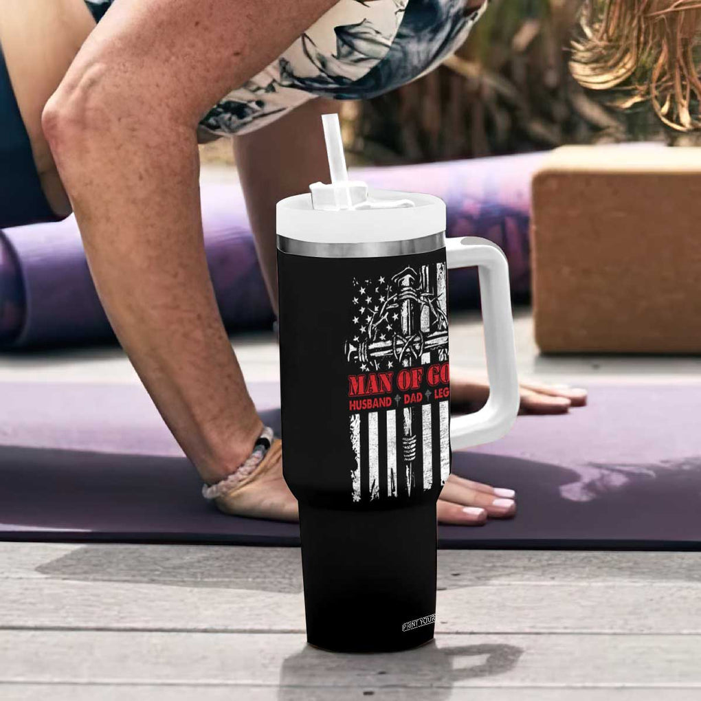 Blessed Dad Tumbler With Handle Man Of God Husband Dad Legend American Flag Christian Cross TB02 Print Your Wear
