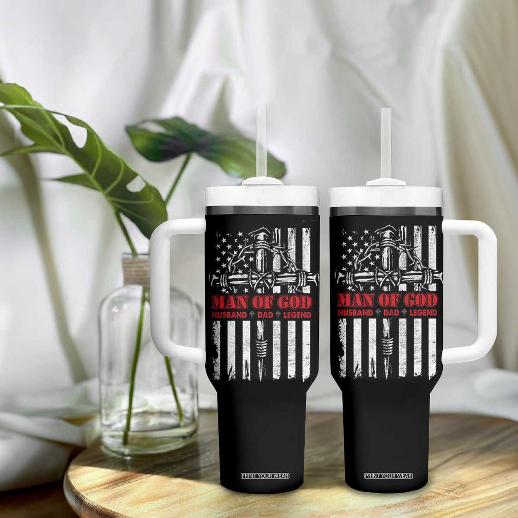 Blessed Dad Tumbler With Handle Man Of God Husband Dad Legend American Flag Christian Cross TB02 Print Your Wear