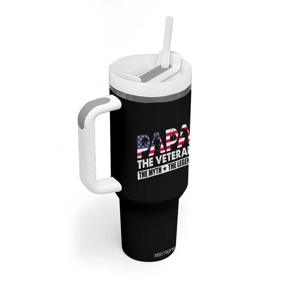 Patriotic Dad Tumbler With Handle Papa The Veteran The Myth The Legend American Flag Dog Tags TB02 Print Your Wear