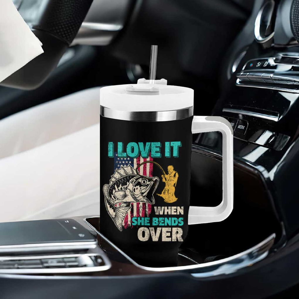 Funny Fishing Tumbler With Handle I Love It When She Bends Over Fisherman Fishing Rod TB02 Print Your Wear