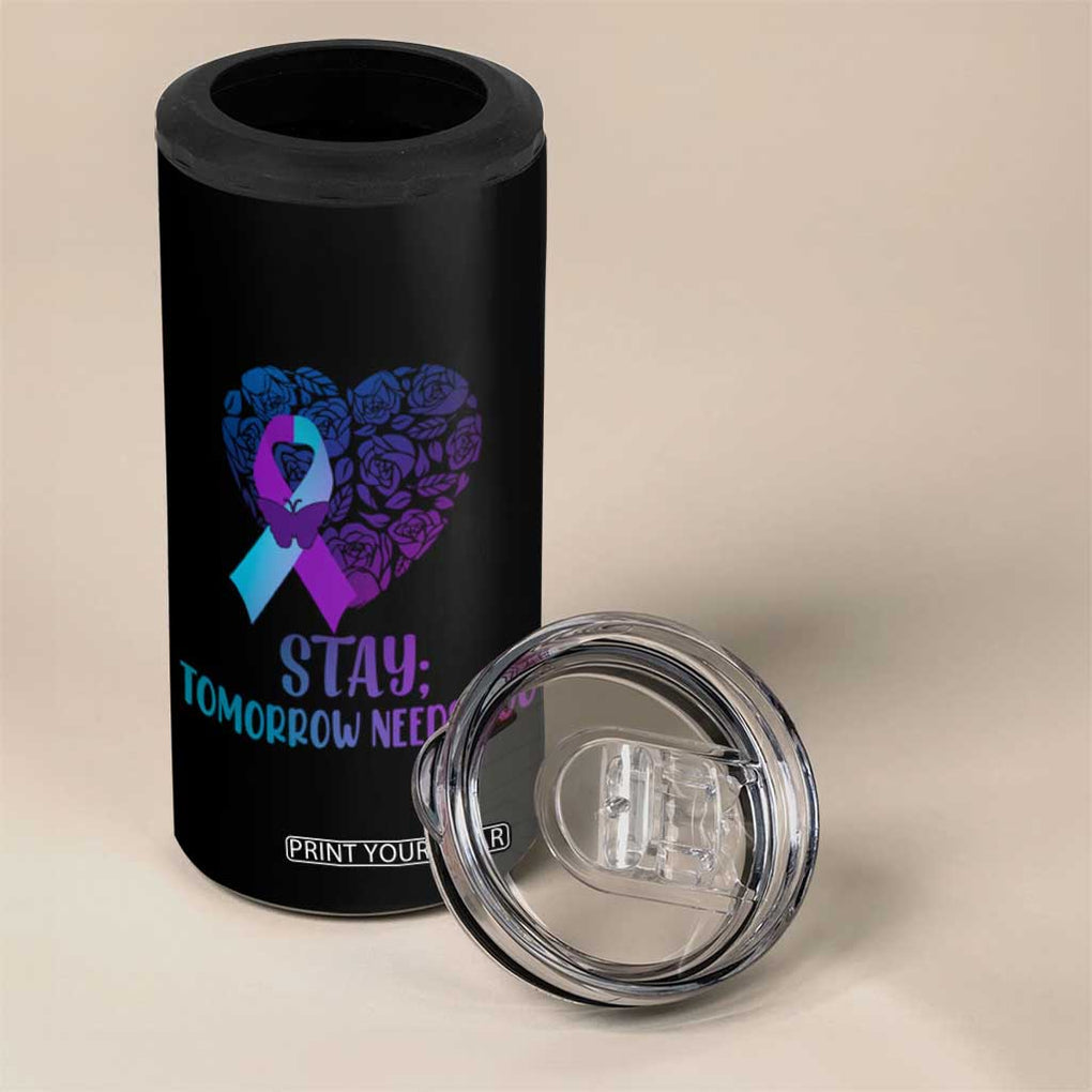 Suicide Prevention Awareness 4 in 1 Can Cooler Tumbler Teal Purple Heart Stay Tomorrow Needs You TB02 Print Your Wear
