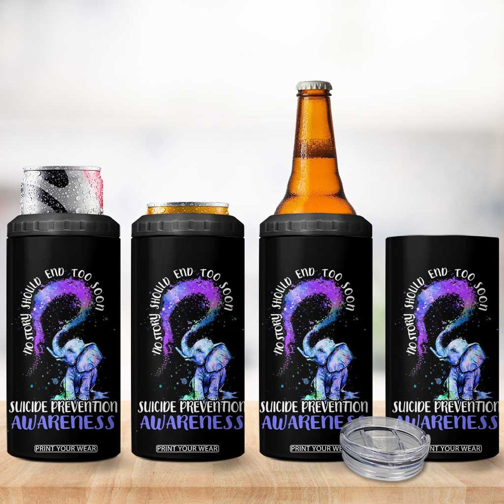 Suicide Prevention Awareness 4 in 1 Can Cooler Tumbler Teal Purple Elephant No Story Should End Too Soon TB02 Print Your Wear