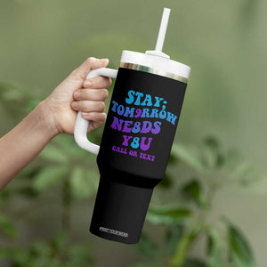 Suicide Prevention Awareness Tumbler With Handle Stay The World Needs You Call Or Text 988 Motivational Groovy TB02 Print Your Wear