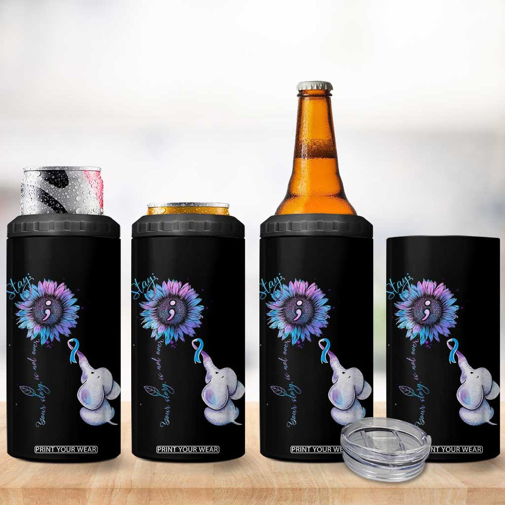 Suicide Prevention Awareness 4 in 1 Can Cooler Tumbler Teal Purple Elephant Sunflower Stay Your Story Is Not Over TB02 Print Your Wear